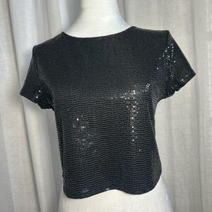 Bebe Black Sequin Crop Top